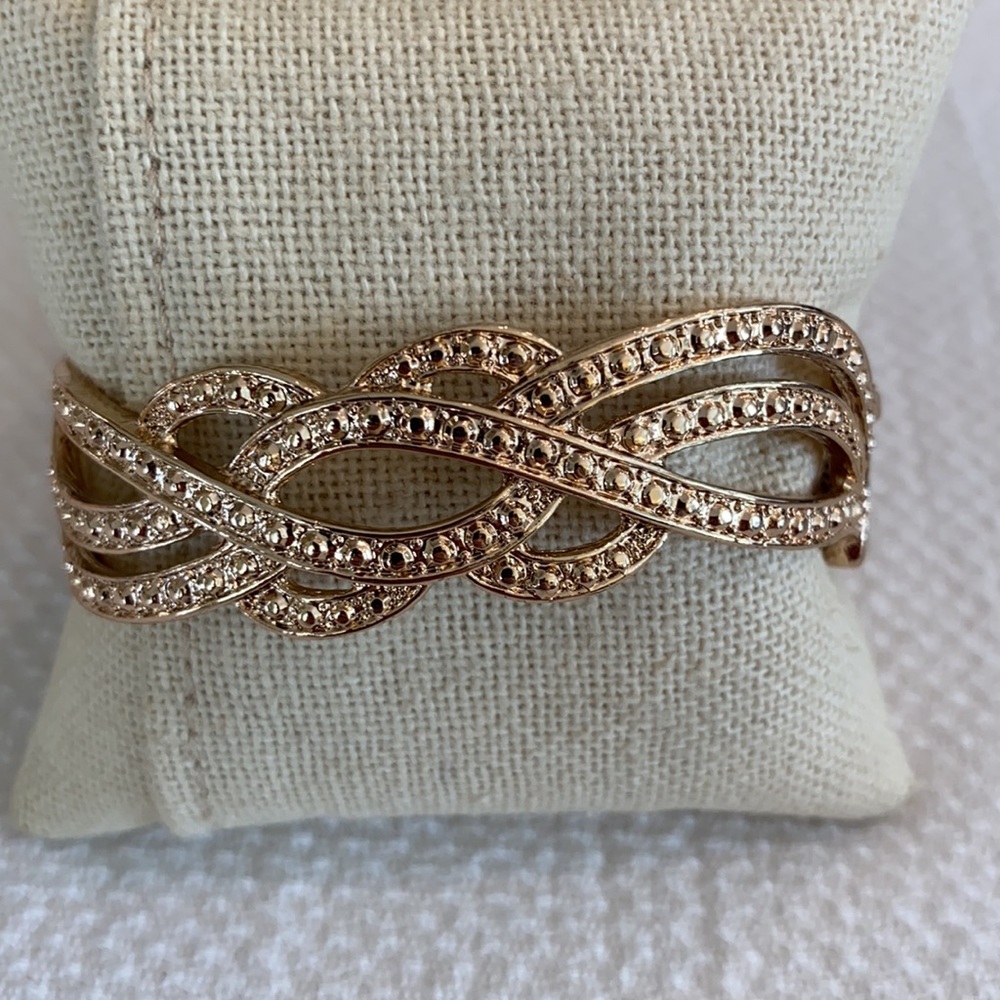 Rose Cuff Gold Statement Hinge Bangle Bracelet Wi… - image 3